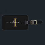 Modern Monogram Initial Script Name Return Address Gepäckanhänger<br><div class="desc">Create your very own custom and personalized Monogram Initial Script Name Return Address Black Luggage Tag completely by clicking the "Personalize" button. Use the "Customize it" button to further re-arrange and format the style and placement of text. Could easily be repurpose for other special events like anniversaries, baby shower, birthday...</div>