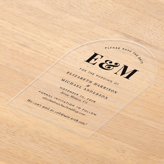 Modern Monogram Initials Arch Save the Date Acryleinladungen (Ablage )