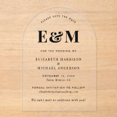 Modern Monogram Initials Arch Save the Date Acryleinladungen (Vorderseite)