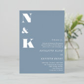 Modern Monogram Initials Dusty Blue Bold Wedding  Folieneinladung (Stehend vorne)