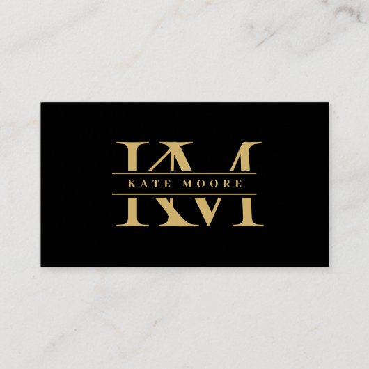 Modern Monogram Initials Professional Black Gold Visitenkarte (Vorderseite)