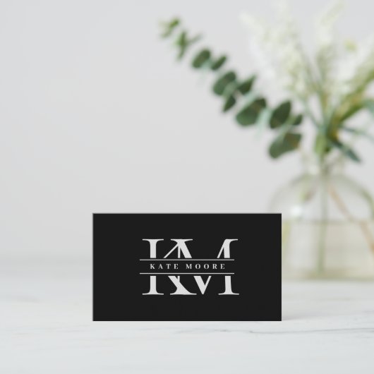 Modern Monogram Initials Professional Black White Visitenkarte (Stehend Vorderseite)