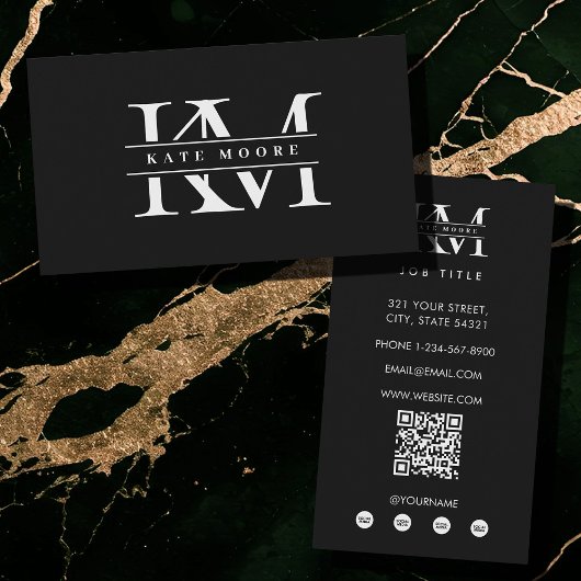 Modern Monogram Initials Professional Black White Visitenkarte