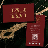 Modern Monogram Initials Professional Red Gold Visitenkarte