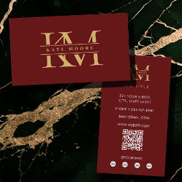 Modern Monogram Initials Professional Red Gold Visitenkarte