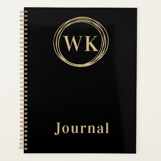 Modern Monogram Journal Black Gold Planer (Vorderseite)