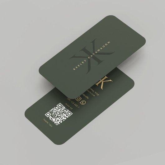 Modern Monogram K Dark Green Gold Beruflich Visitenkarte