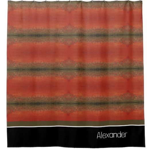 Modern Monogram Lachs Fish Design Schwarz-weiß Red Duschvorhang (Vorderseite)