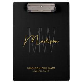 Modern Monogram Logo Black Gold Consultant Klemmbrett
