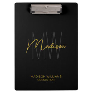 Modern Monogram Logo Black Gold Consultant Klemmbrett
