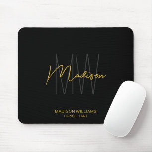 Modern Monogram Logo Black Gold Consultant Mousepad