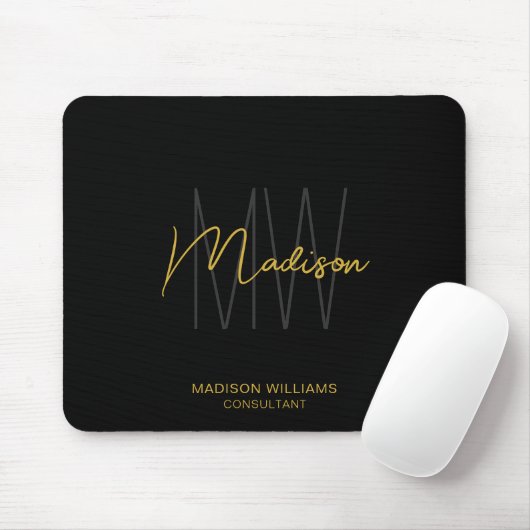 Modern Monogram Logo Black Gold Consultant Mousepad (Mit Mouse)