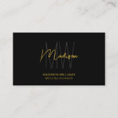 Modern Monogram Logo Black Gold Wedding Planner Visitenkarte (Vorderseite)