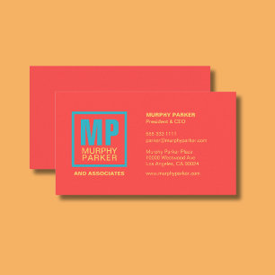 Modern Monogram Logo Corn Aquamarin gelb Visitenkarte