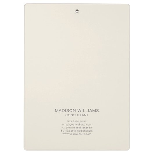 Modern Monogram Logo Creme Consultant Klemmbrett (Rückseite)