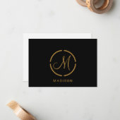 Modern Monogram Logo Gold Black Flat Note Card Mitteilungskarte (Vorderseite/Rückseite Beispiel)