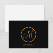 Modern Monogram Logo Gold Black Flat Note Card Mitteilungskarte (Vorne/Hinten)