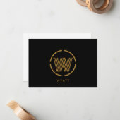 Modern Monogram Logo Gold Black Flat Note Card Mitteilungskarte (Vorderseite/Rückseite Beispiel)