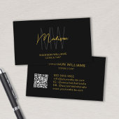 Modern Monogram Logo QR Code Black Gold Consultant Visitenkarte