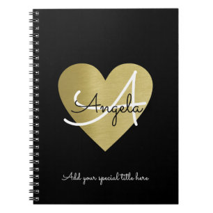 modern monogram love heart with her name black notizblock