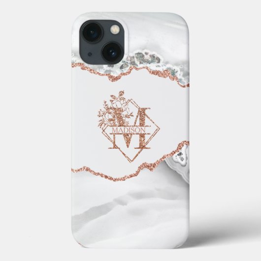 Modern Monogram M White Agate Marmor Rose Gold Case-Mate iPhone Hülle (Rückseite)