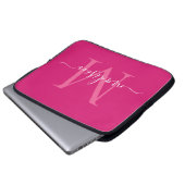 Modern Monogram Magenta Pink Girl Script Name Laptopschutzhülle (Vorne Knopf)