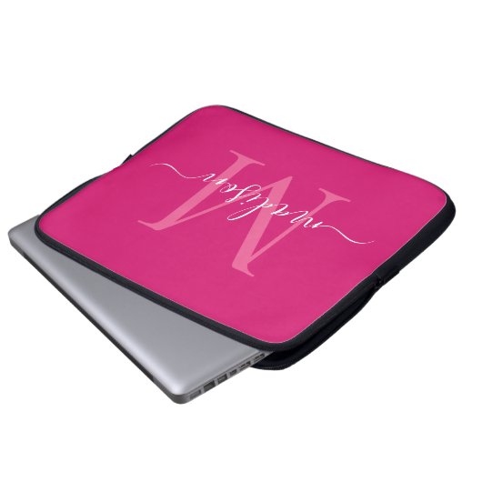 Modern Monogram Magenta Pink Girl Script Name Laptopschutzhülle (Vorne Knopf)