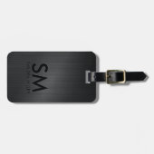 Modern Monogram minimal black metallic texture Gepäckanhänger (Vorderseite horizontal)