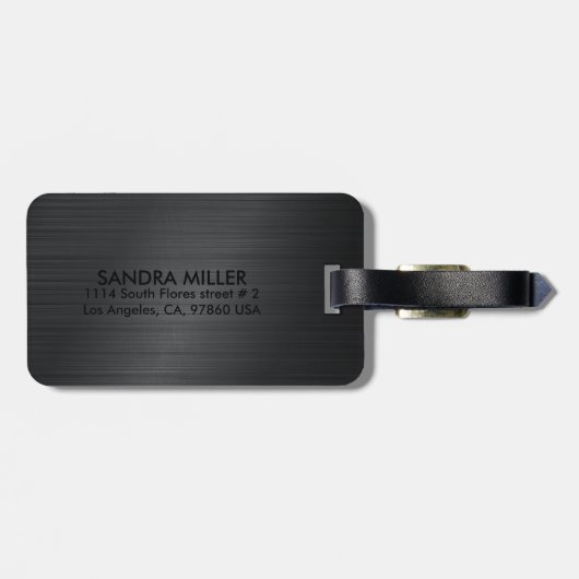 Modern Monogram minimal black metallic texture Gepäckanhänger (Rückseite horizontal)