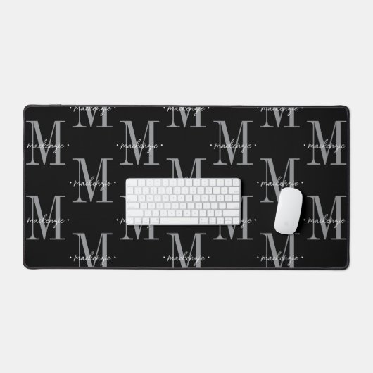 Modern Monogram Minimal Black White Schreibtischunterlage (Tastatur & Maus)