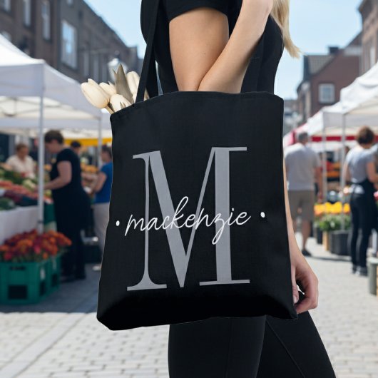 Modern Monogram Minimal Black White Tasche