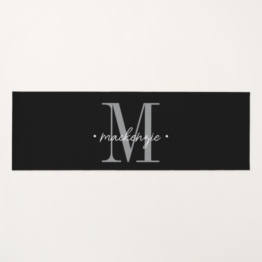 Modern Monogram Minimal Black White Yogamatte (Vorderseite (Horizontal))