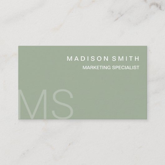 Modern Monogram Minimalistisch Sage Green Beruflic Visitenkarte (Vorderseite)