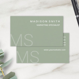 Modern Monogram Minimalistisch Sage Green Beruflic Visitenkarte