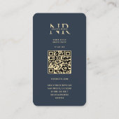 Modern Monogram N Floral Dark Blue Gold Visitenkarte (Rückseite)