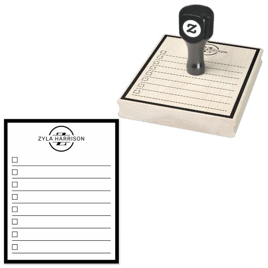 Modern Monogram Name 8 Row To Do List 4" x 5" Gummistempel (Stempel)