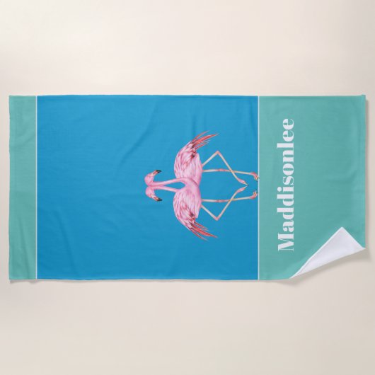 Modern Monogram Name Black Pink Flamingo Bath Towe Strandtuch (Vorderseite)