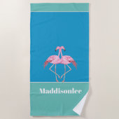 Modern Monogram Name Black Pink Flamingo Bath Towe Strandtuch (Vorderseite)
