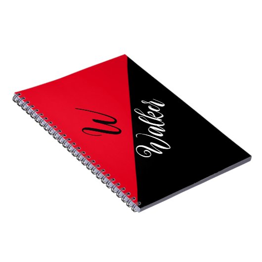 Modern Monogram Name - Black Red Spiral Notebook Notizblock (Rechte Seite)