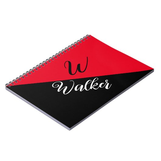 Modern Monogram Name - Black Red Spiral Notebook Notizblock (Linke Seite)