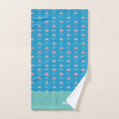Modern Monogram Name Blue Aquamarin Pink Flamingo Badhandtuch Set (Handtuch)