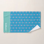 Modern Monogram Name Blue Aquamarin Pink Flamingo Badhandtuch Set (Handtuch)