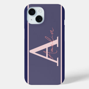 Modern Monogram Name Blue Pink Case-Mate iPhone Hülle