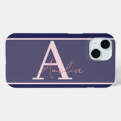 Modern Monogram Name Blue Pink Case-Mate iPhone Hülle (Rückseite (Horizontal))