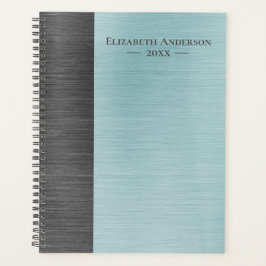 Modern Monogram Name Brushed Metal Daily Planner Planer