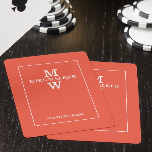 Modern Monogram Name Einfach warm rot Spielkarten