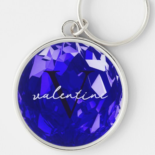 Modern Monogram Name Initial Sapphire Blue Premium Schlüsselanhänger (Vorne)