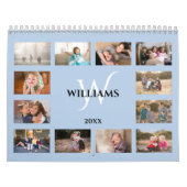 Modern Monogram Name Light Blue Custom Photo Kalender (Titelbild)