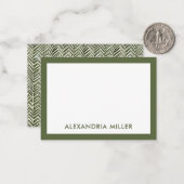 Modern Monogram Name Olive Herringbone Mitteilungskarte (Vorderseite/Rückseite Beispiel)