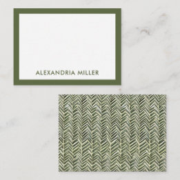 Modern Monogram Name Olive Herringbone Mitteilungskarte
